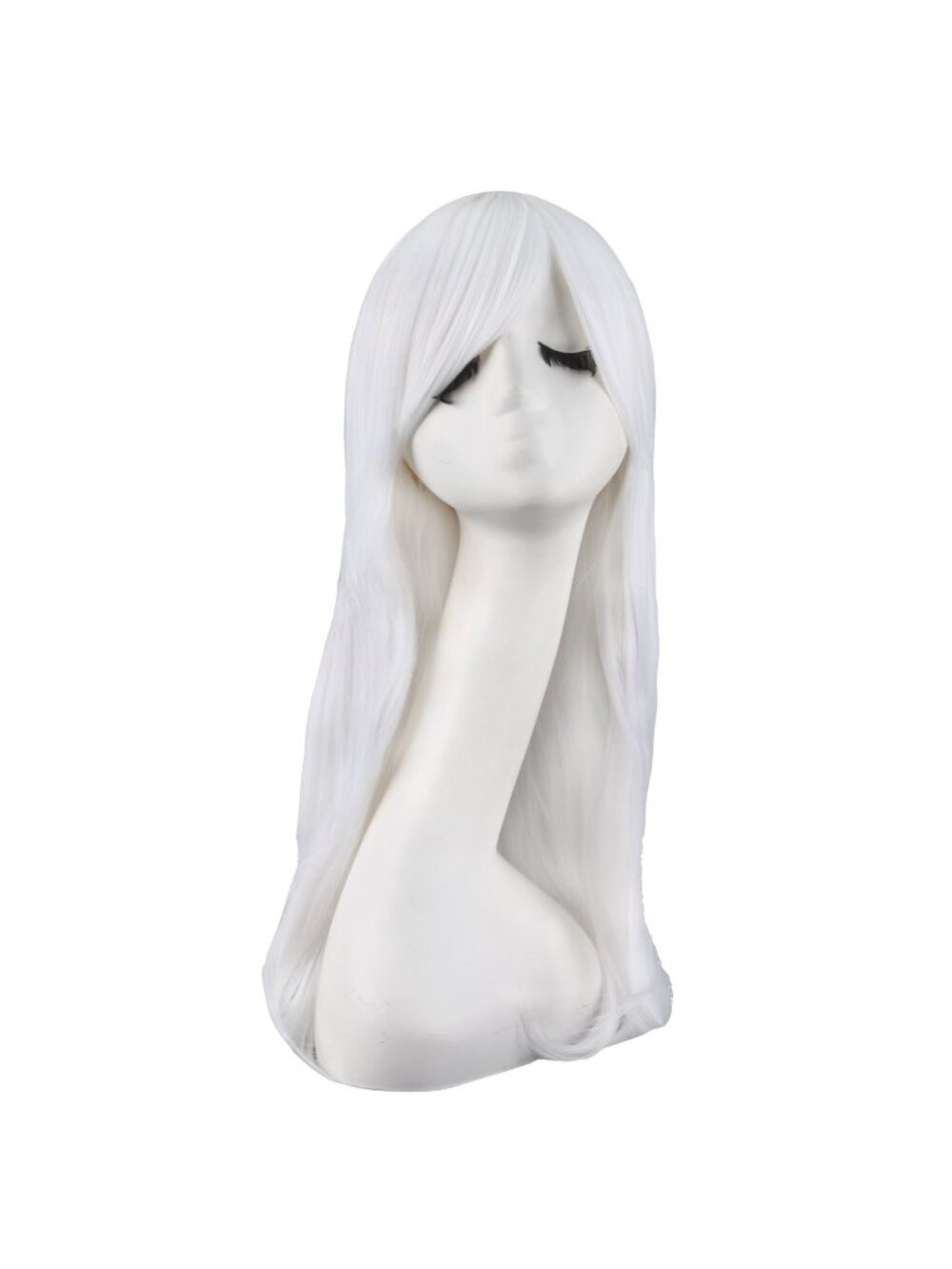 Women's White 24 Inch Heat Resistant Long Side Bang Wavy Curly Cosplay Wigs